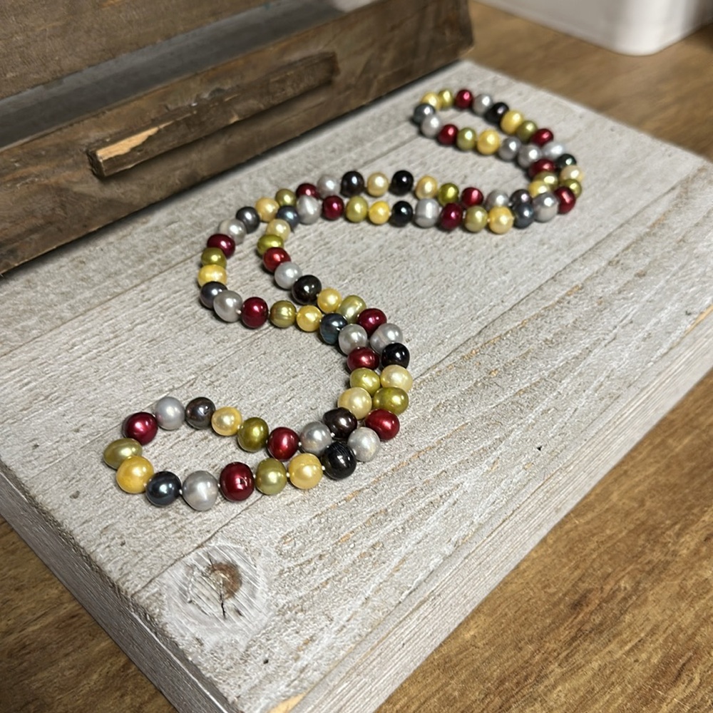 Freshwater Pearl great shape long solid multi color strand pullover necklace - Picture 3 of 7
